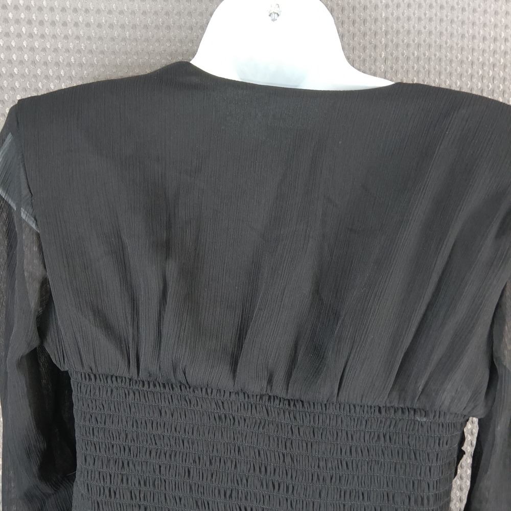 Express Black Ruched Top Small Whimsigoth Sheer Sleeve Fitted Y2K - Picture 9 of 14